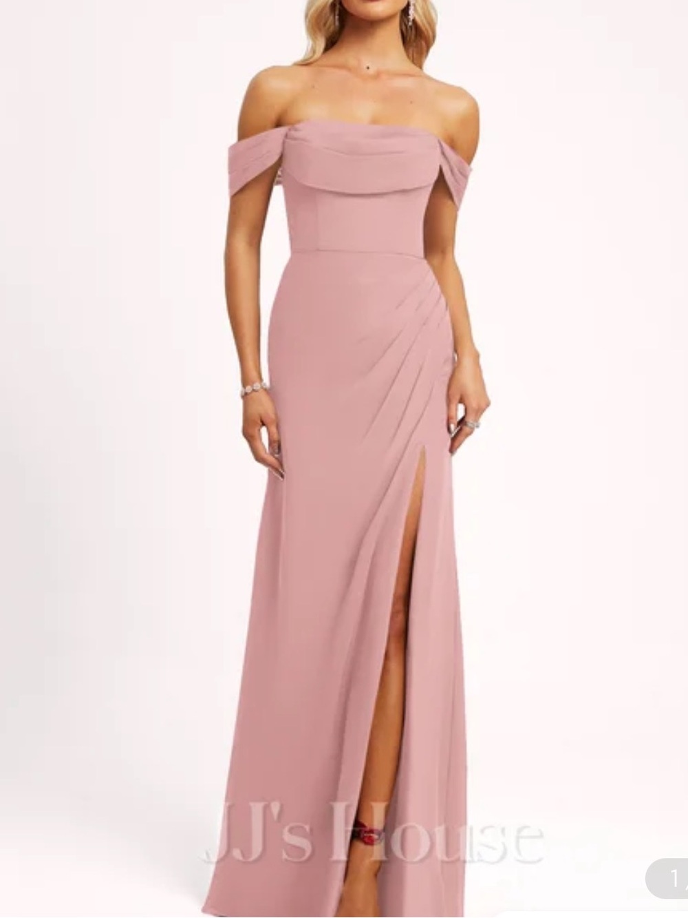 JJ’s House | A-line Off-the-Shoulder Floor-Length Chiffon Dress | Blush | 6